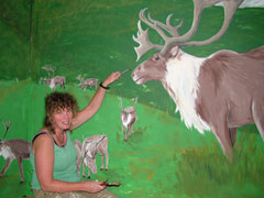 Sandra Kelly puts the finishing touches to a reindeer display in the Moat Park Heritage Centre