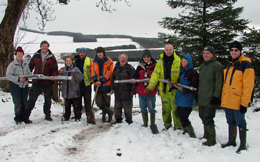 Line up of volunteers with the core sample