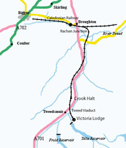 Map showing the Symington, Biggar and Broughton railway