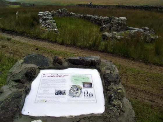 Wintercleugh Bastle Trail info panel in the landscape