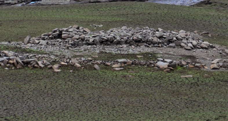 Kirkhope Tower appears due to low water levels