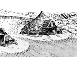 An artist's impression of the Bronze Age houses at Glenochar
